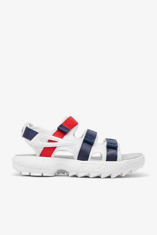 Sandalias Fila Hombre Blancas / Azul Marino / Rojas - Disruptor Leather Velcro - España 714035SXW